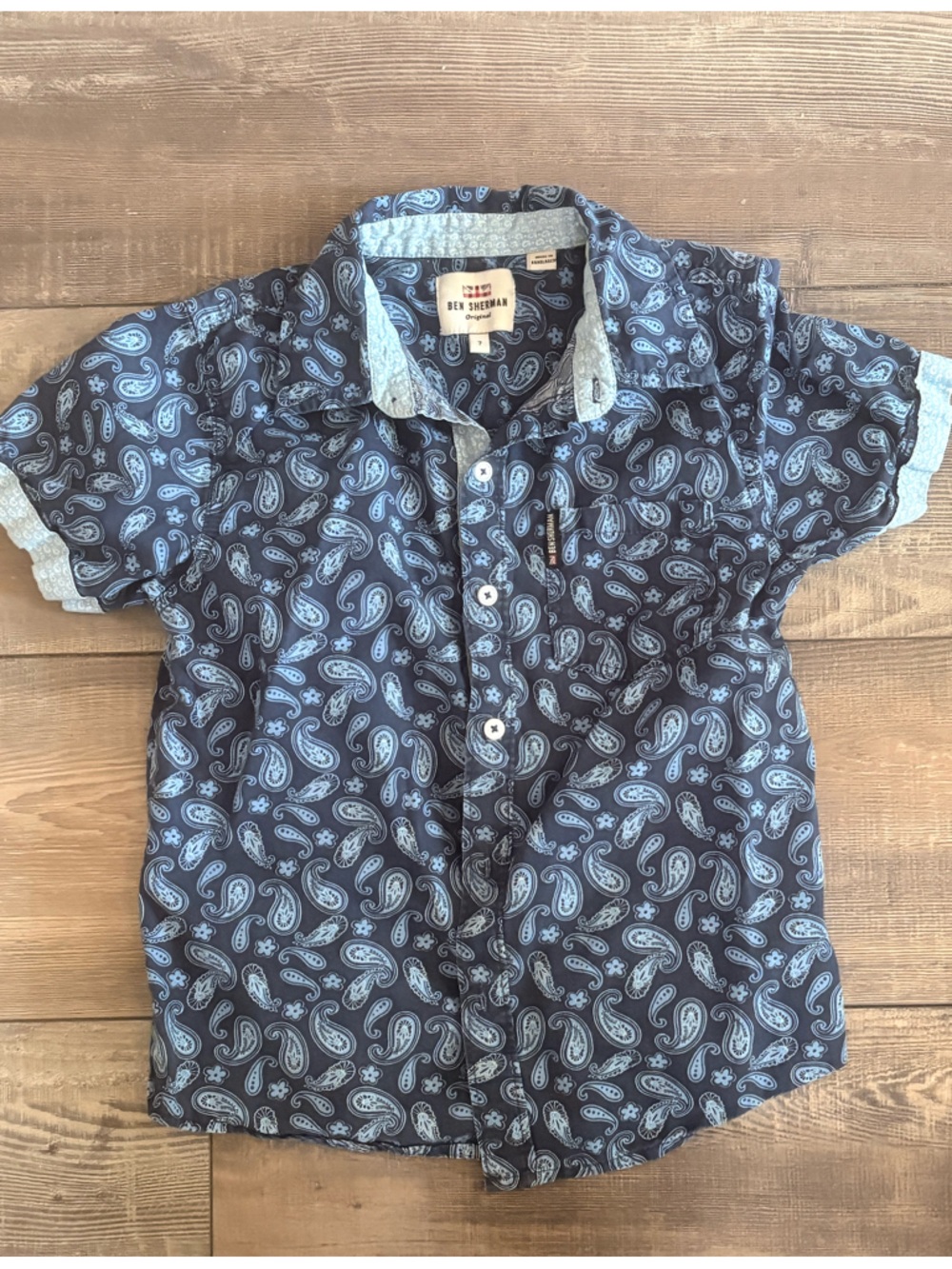Ben Sherman Navy Shirt with Light Blue Paisley Print